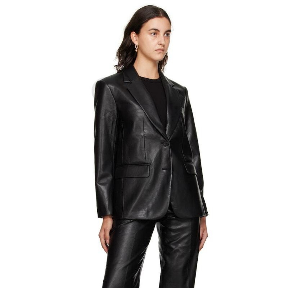Anine Bing Black Classic Faux-Leather Two Button
Closure Blazer